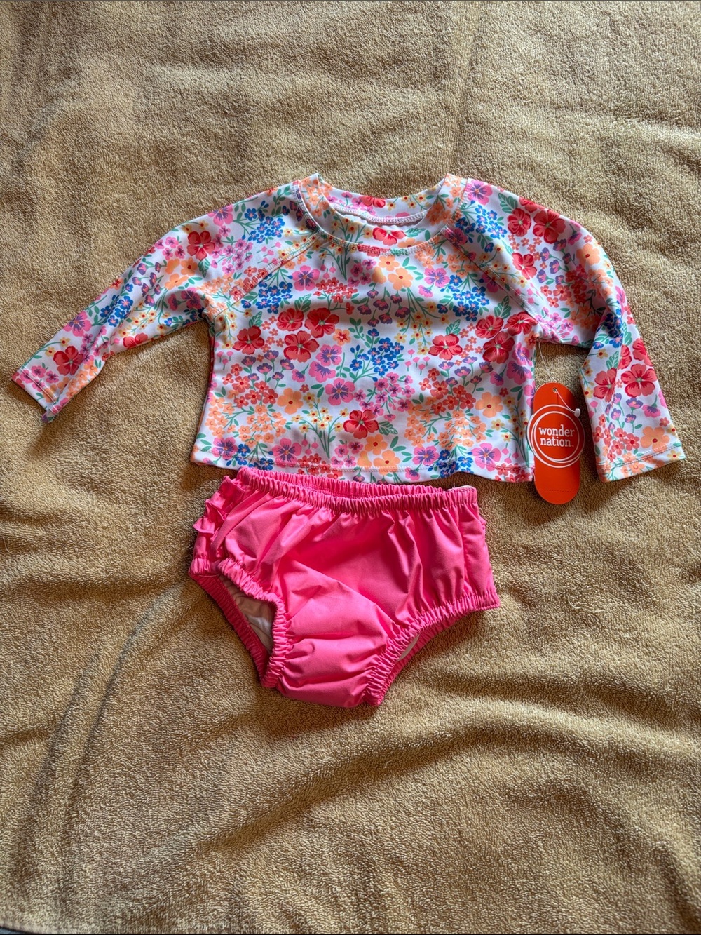 Winder Nation 12 month Pink Floral Long-Sleeve Rashguard Set with ruffle bottoms